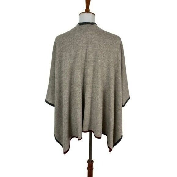 Fraas Reversible Open Front Knit Poncho Wrap Cardigan Beige Gray Acrylic Cozy - Picture 3 of 4